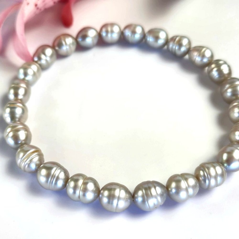 Vintage - Honora Single Strand Silver Grey Pearl String Bracelet -.5 cm